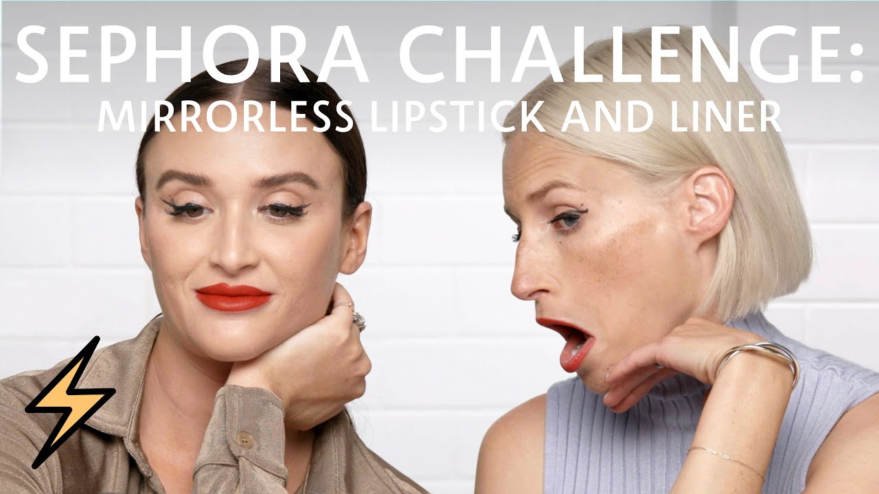 Applying Red Lipstick And Winged Eyeliner With No Mirror 💄sephora Challenge